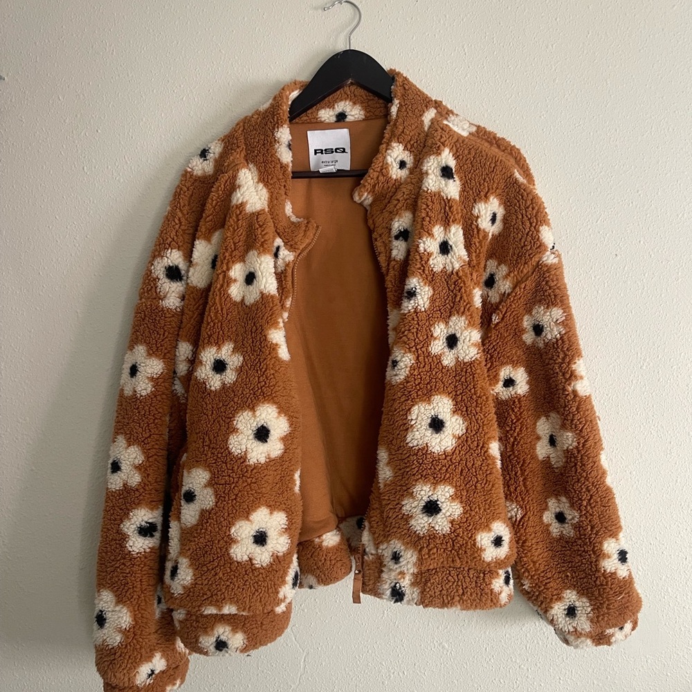 RSQ Brown Floral Fleece Jacket